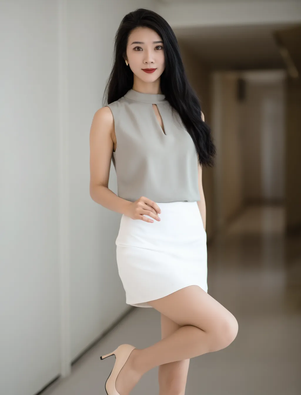 前凸后翘丰腴身材，修长细嫩黑丝美腿