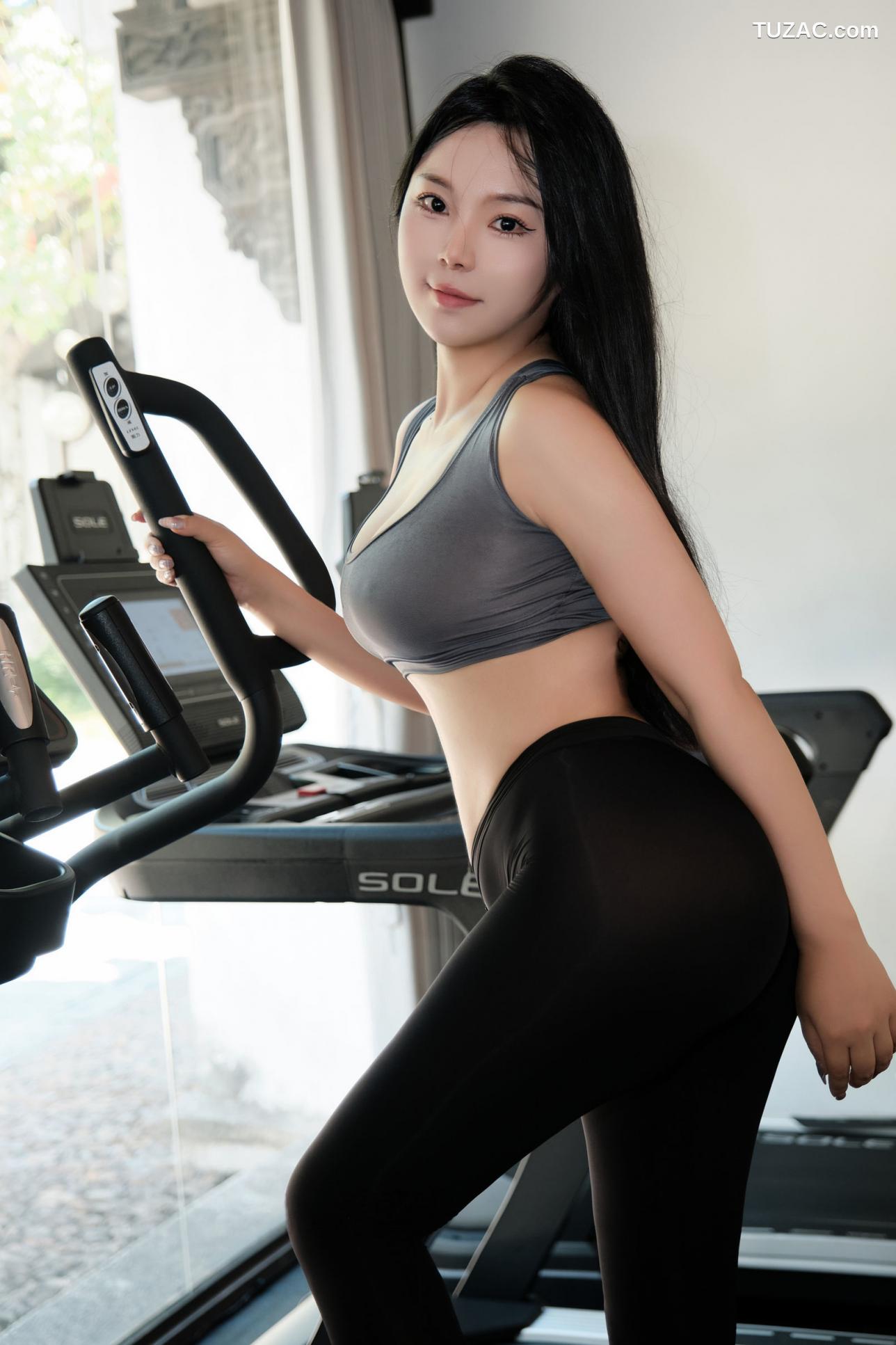 麦田-健身房中的故事-健身美女灰背心黑色紧身裤爆乳